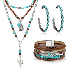 3 Pcs Boho Western Jewelry for Women Turquoise Jewelry Set Vintage Charming