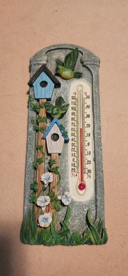  Birds with Flowers & Birdhouses Wall Thermometer 8'' x 3'' 