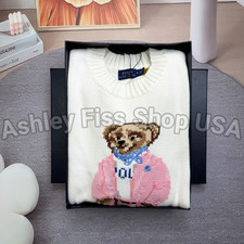 POLO RALPH LAUREN Polo Bear Knit Sweater White Cotton Women's M NWT