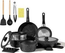 Nonstick Ceramic Cookware Set 21PCS with Detachable Handle, Pans and Pots Set,