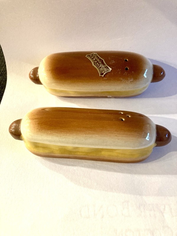 Vintage Hot Dog Salt And Pepper Shakers Virginia Ann Ceramics