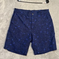 Peter Millar Crown Sport Featherweight Shorts Mens 36 Blue Leafy Stretch Print