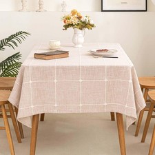 Rectangle Table Cloth Cotton Linen Waterproof Embroidery Tablecloth Rustic Fa...