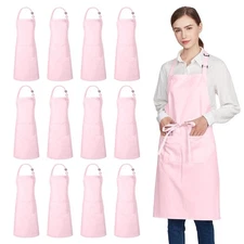 12 Pack 100% Cotton Aprons Bulk with 2 Pockets Cooking Chef Kitchen Adjustabl...