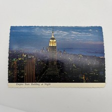 Empire State Building New York City NYC Night Plasticchrome Postcard C171