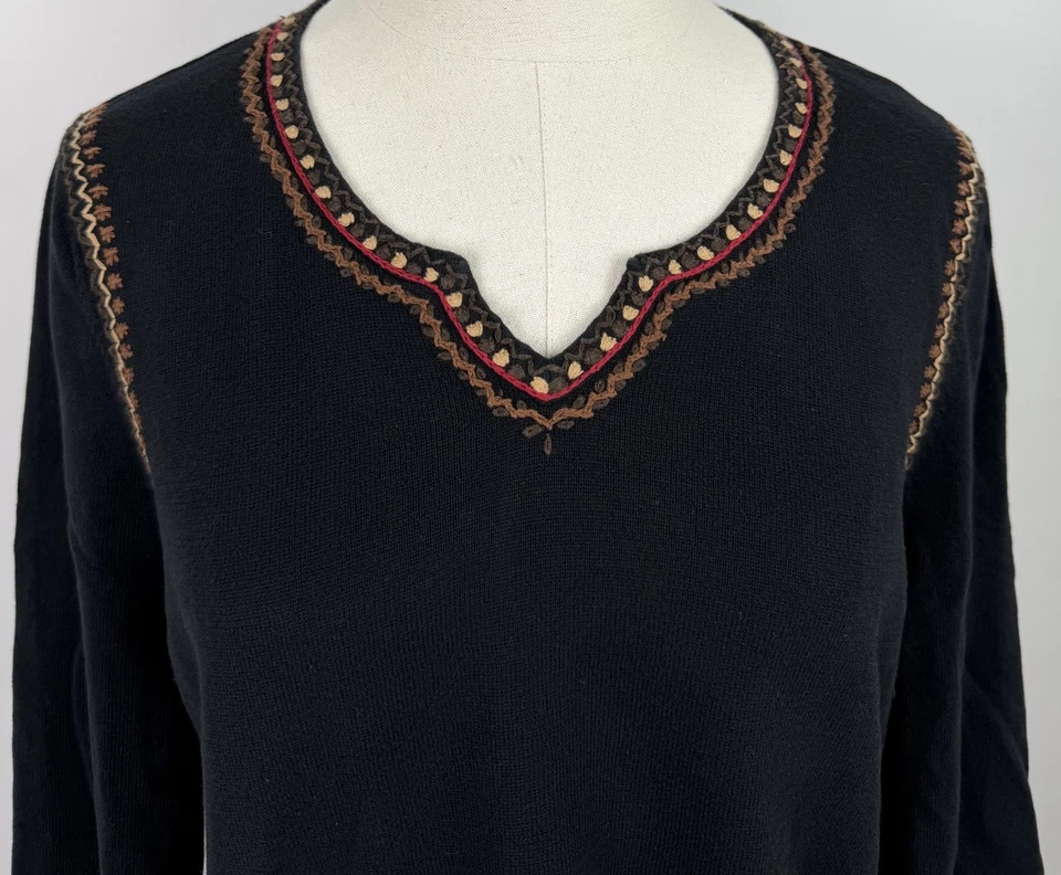 Vintage Embroidered Shirt Womens Large Black Cotton Western Bohemian 90s Y2K - Image 2 of 4