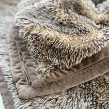 RARE Pottery Barn Faux Fur Throw Blanket 50x60 Brown Blonde Tan Bear Wolf Cozy