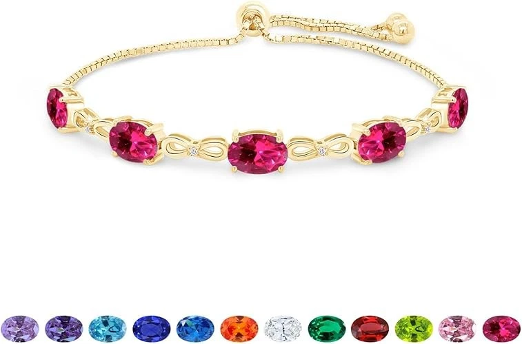 Теннисный браслет-боло с имитацией камня рождения и настоящего бриллианта покрытие желтым золотом 14 карат - Изображение 2 из 4