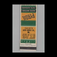 Matchbook Cover Pyroil Motor Oil Additive Salute Auto Supply Co Inc St. Paul, MN