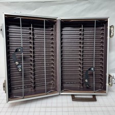Vintage Brown Faux Leather 60 Cassette Tape Holder Storage Carry Case w Handle