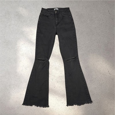YMI High Rise Flare Jeans Juniors 3/26 Black Bell Bottom Frayed Ripped Knees Y2K