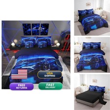 Feelyou Kids Boys Sports Car 7 Piece Bedding Set Queen Size Blue Race Car