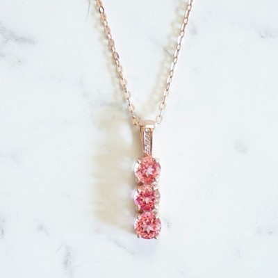 Edelstein König rosa Edelstein Halskette 925 Silber roségoldfarben 3 Steine Anhänger