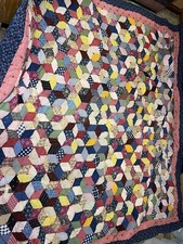 Handmade Quilt Vintage HEAVY THICK Cotton Primitive Country Tattered 82 X 85