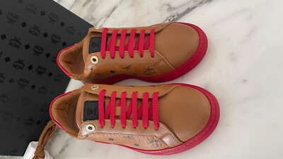 MCM Womens Cognac/Red Visetos Leather Terrain Sneakers Shoes