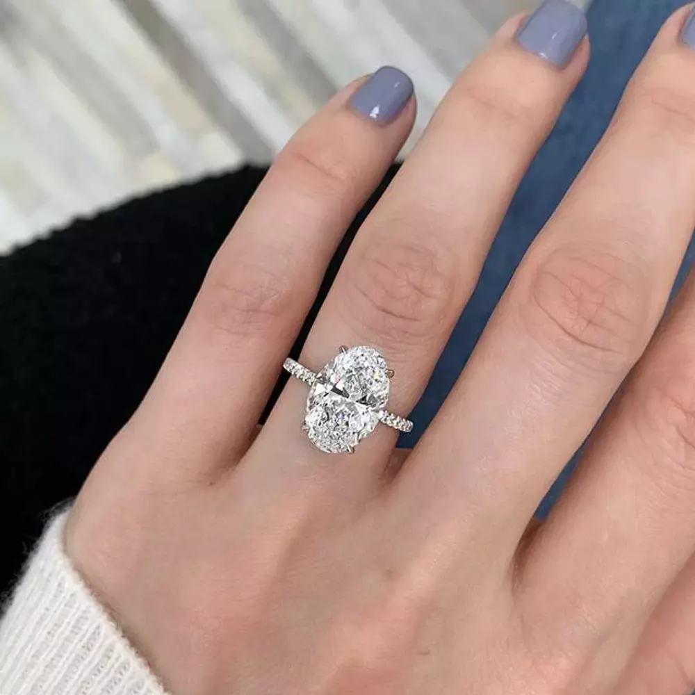 3.26 Ct 12x8 mm Oval Cut Moissanite Engagement Ring In 14k White