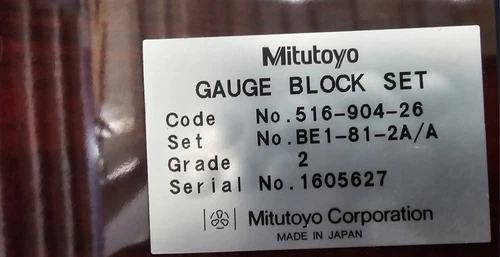 Mitutoyo No. 516-904-26 (85-PCS) GAGE BLOCK SET - BE1-35-0A/A Grade 2; JAPAN
