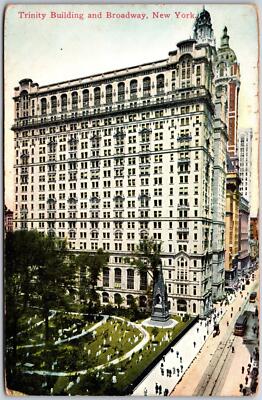 Trinity Building and Broadway New York NY Ground Street View Postcard