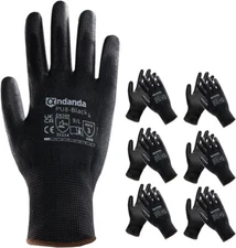 ANDANDA Safety Work Seamless Knit Gloves With PU Coated Size 10 XL 6 Pairs Black