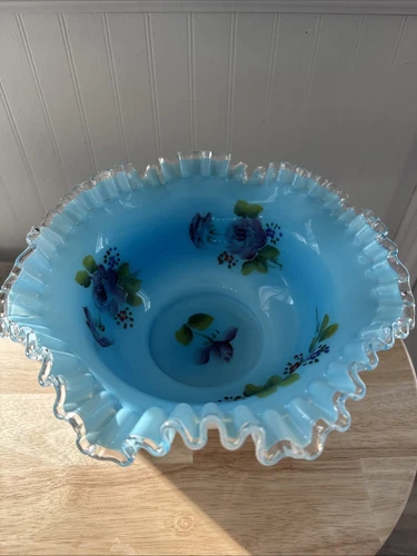 Fenton Silver Jamestown Ruffled Floral Brides Bowl Hand Painted
