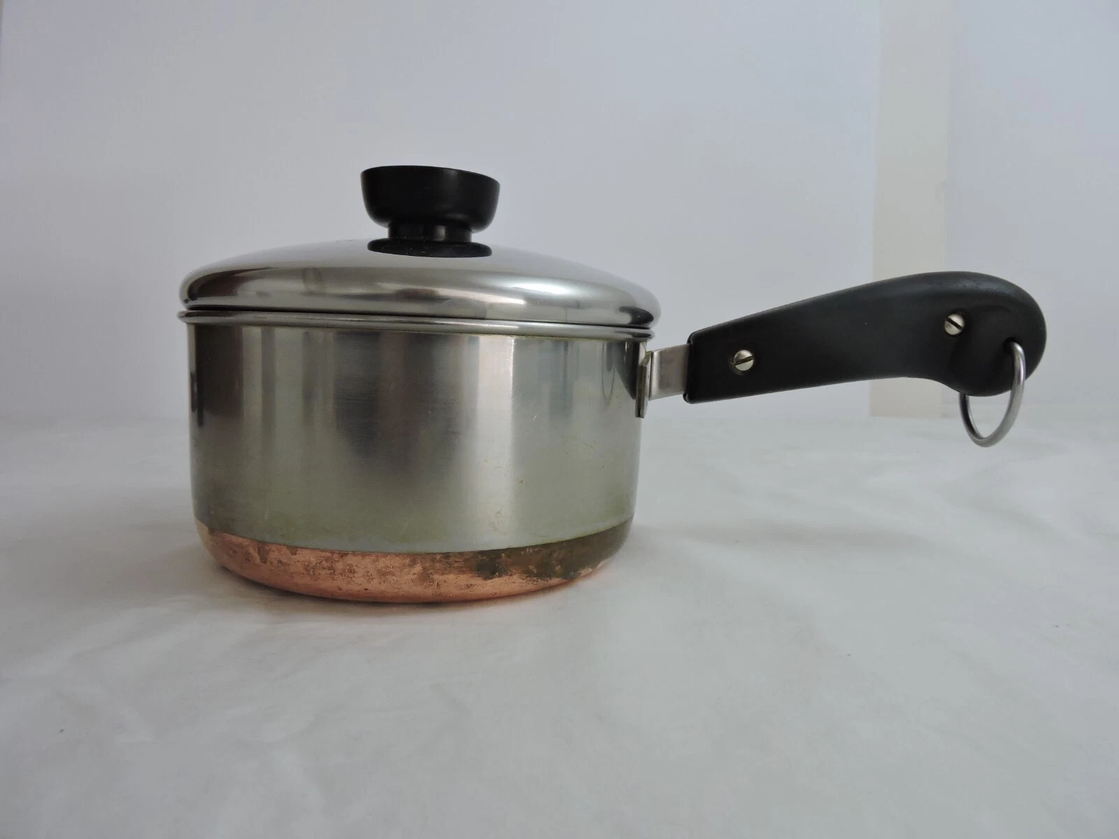 Vintage Revere Ware Copper Clad 1-Quart Sauce Pot + Lid: Double Circle Pre-1968