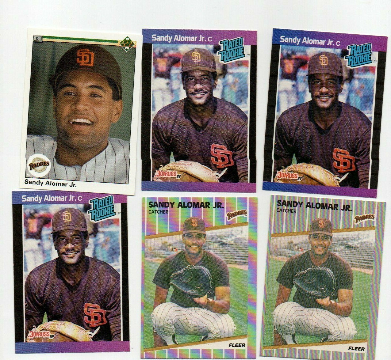 SANDY ALOMAR JR. SAN DIEGO PADRES 1989 90 DONRUSS FLEER UD 6X ROOKIE RC LOT