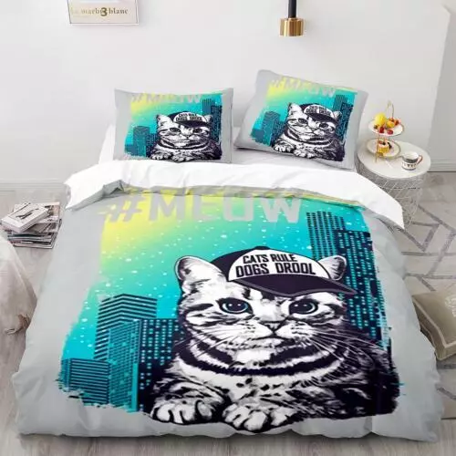 Cats Quilt Duvet Cover Pillowcase Pets Bedding Set Single Double King Size Hot - Picture 44 of 63
