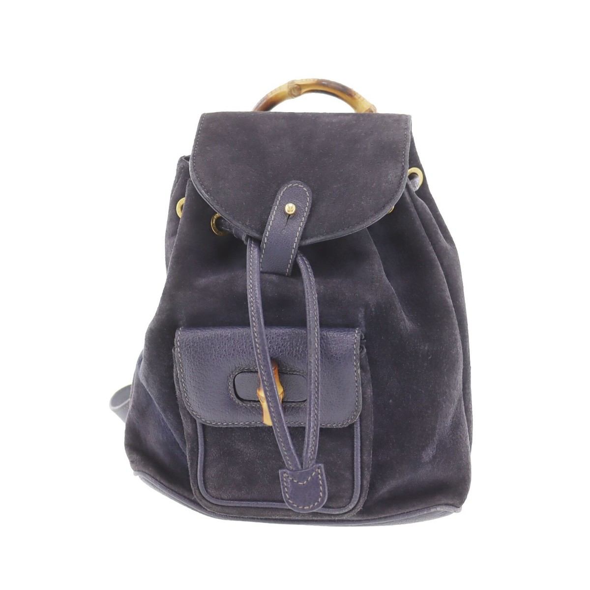 GUCCI Bamboo Used Rucksack Handtasche Navy Wildleder Leder Vintage
