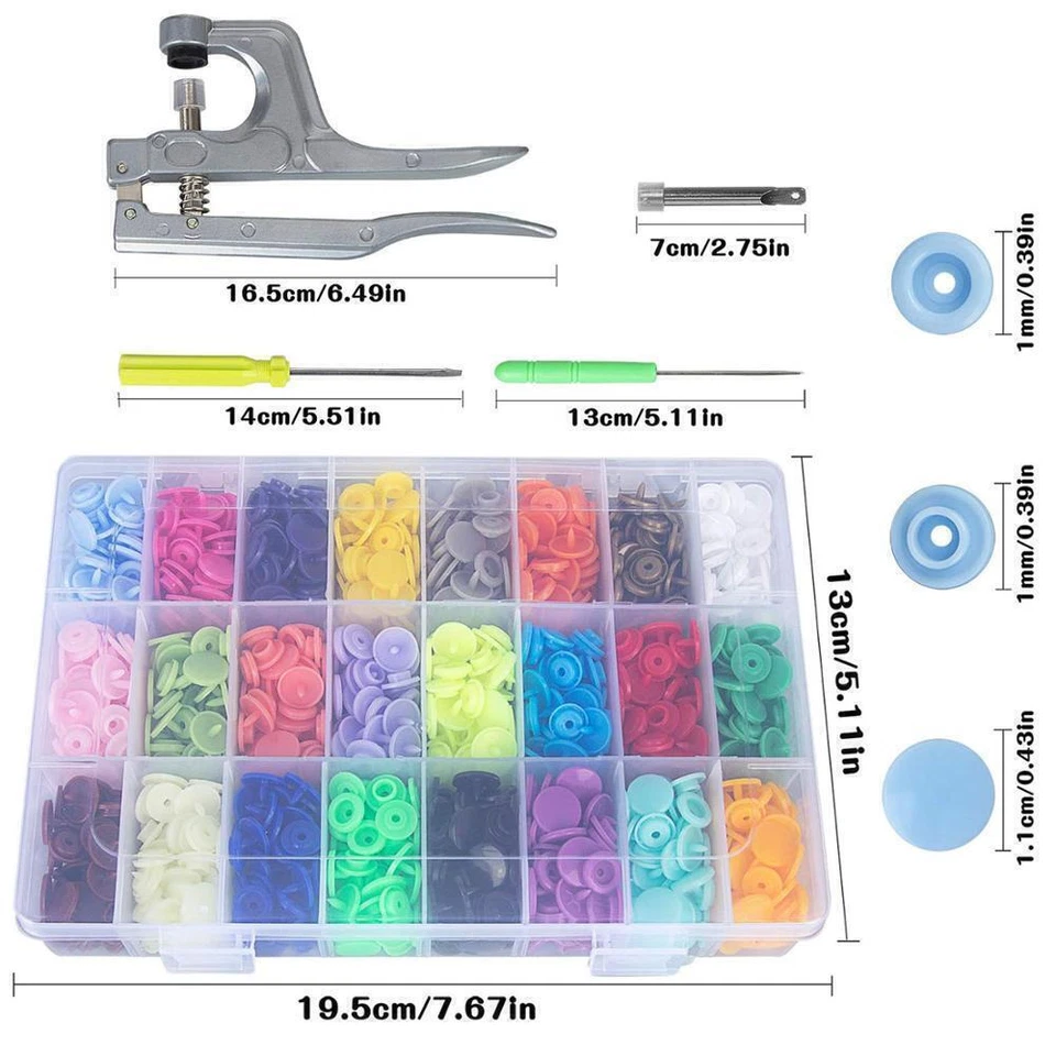 150/360pcs Sewing Fasteners Button T5 Plastic Snaps Poppers DIY Plier Tools Kit - Image 2 of 4