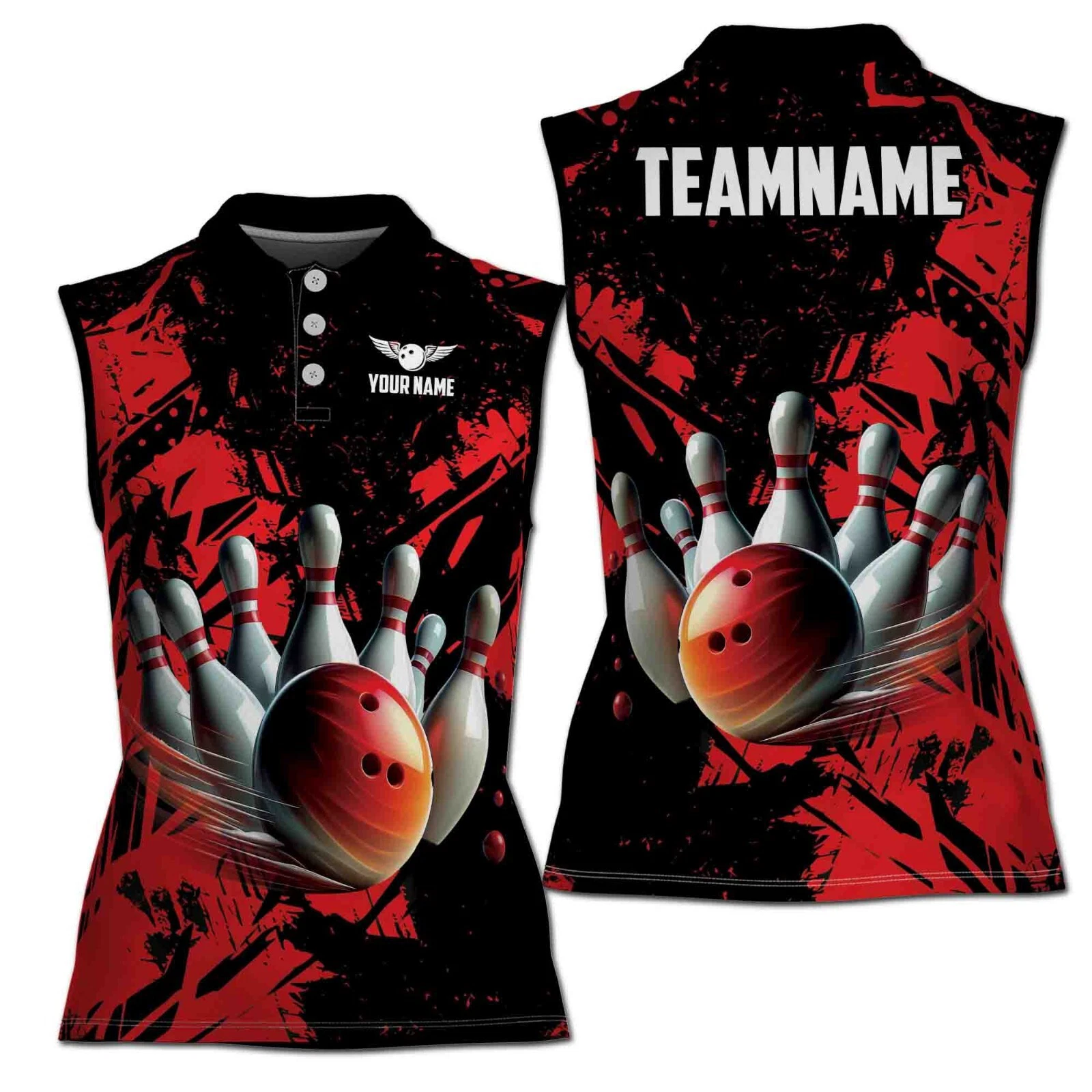 Personalized Red Bowling Team Women Sleeveless Polo