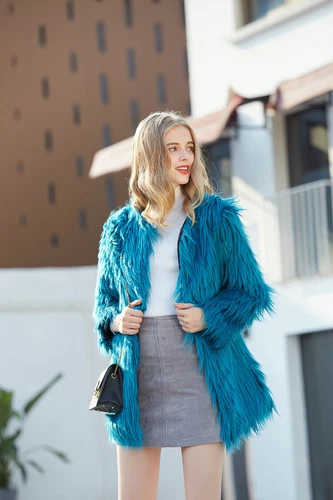 Neu Pelzimitatmantel gewaschene Wolle Damenmode lang einfarbig Mantel Damen - Bild 10 von 20