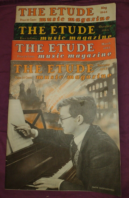 4 Vintage "The Etude" Music Magazines - Feb, Mar, & Oct 1943 plus May of 1944