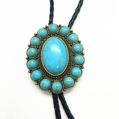 Suround Turquoise Bolo Tie Wedding Necklace 40'' PU Leather Rope Western Cowboy