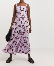 JD WILLIAMS LADIES LILAC FLORAL PRINT TIE WAIST APRON MAXI DRESS NEW (137) SALE