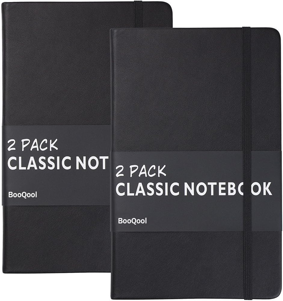 2 Pack Classic Ruled Notebooks - Thick Paper Faux Leather Journal Set