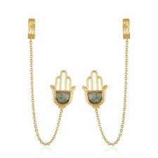 Labradorite Gemstone Hamsa Hand Cuff Earring Silver 18k Gold Plated Jewelry