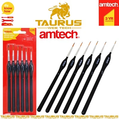 6 Pcs AMTECH Fine Detail Artist Paint Brush Set Precision Models Art UK FREE P&P