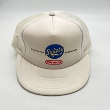 Vintage Conoco Safety Excellence Gas Oil Mesh Trucker Snapback White Hat Cap