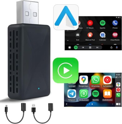 2 in 1 Wireless Apple Carplay Adapter Android Auto Adapter Box USB Car Dongle