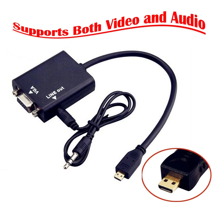 Micro HDMI to VGA Adapter With Stereo Audio Output For Camera HD TV Computer PC - Image 2 of 4