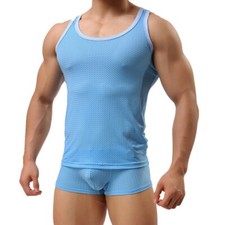 Uomo Rete Traspirante Canottiera Top Elasticizzato Maniche T Shirt Corsa Gym