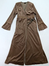 Vintage Women's Robe Regence Brown Velour Elegant Bell Sleeves Made In France