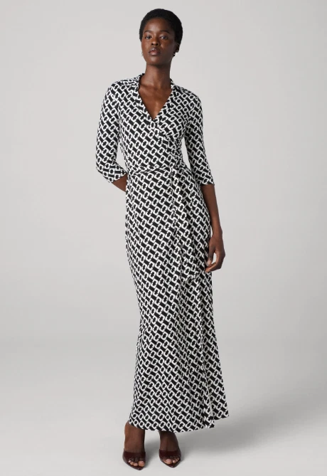 Diane Von Furstenberg Abigail Silk Jersey Maxi Wrap Dress Chain Link Size 14 NEW - Image 2 of 4