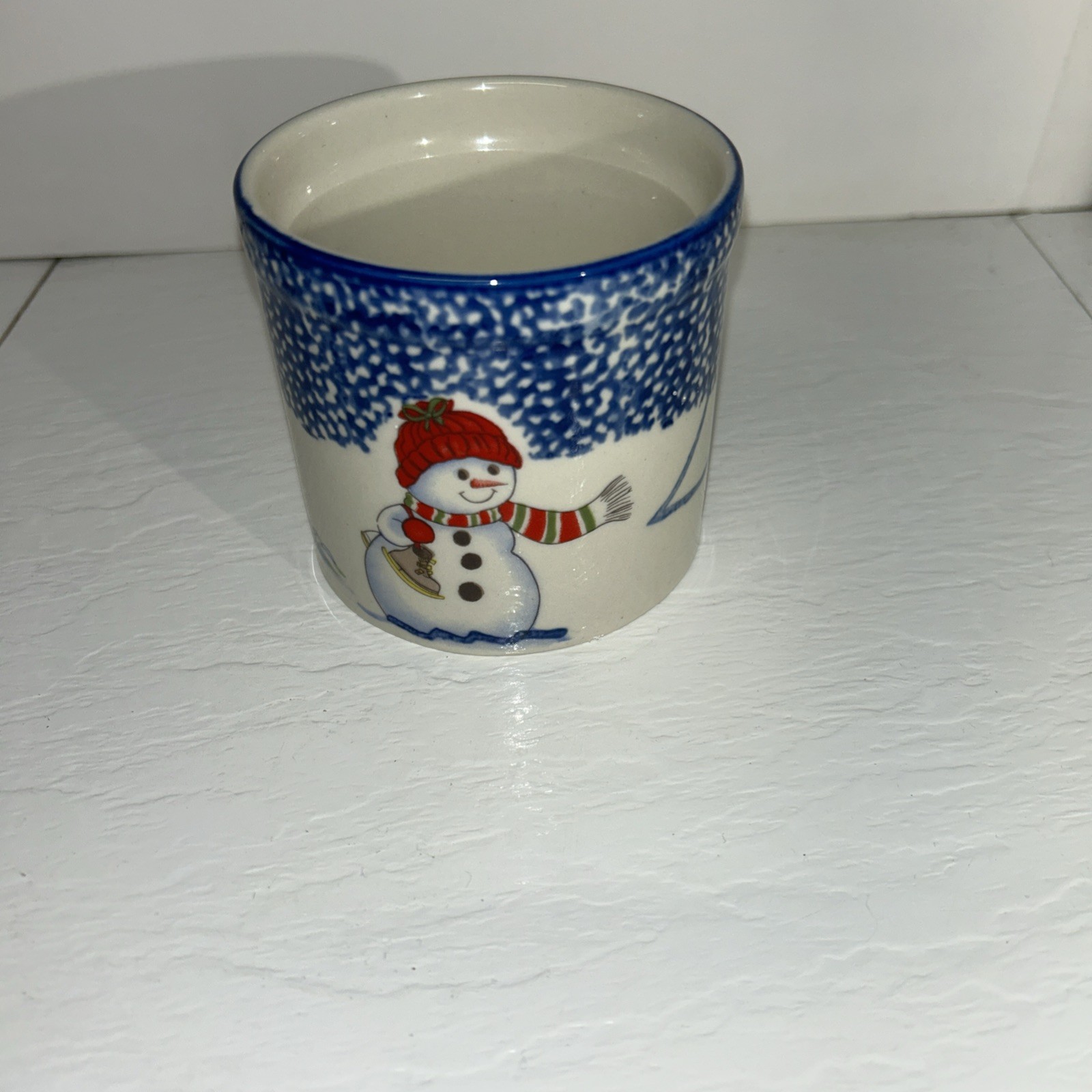 Thomson pottery Snowman Cup Candle/Candy/sugar Holder 3.25”