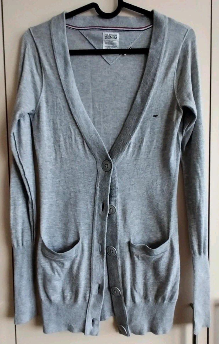 Vintage grey cotton women's cardigan by HILFIGER in size XS