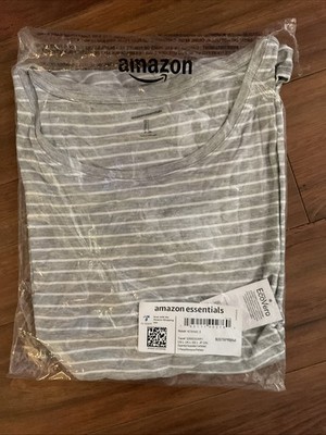 Amazon Essentials Women s Short Sleeve Crewneck Tshirt Gray W/white Stripes