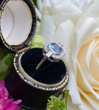 Art Deco Style Aquamarine Lab Created Diamond Engagement 14K White Gold FN Ring