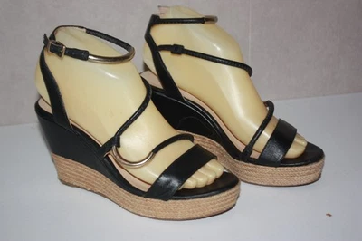 SAN MARINA Sandales Cuir Noir motifs laiton T 37 BON ETAT - Photo 1/4