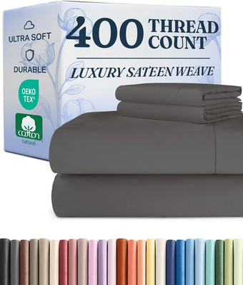 Queen Sheet Set - 100% Cotton Sheets - 4 Piece Queen Size Cotton Bed Set with De