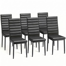 Modern Dining Chairs Set of 4/6 Faux Leather High Back Padded Seat Metal Legs